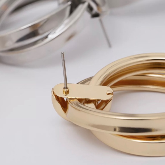 Silver Double Circle Drop Earrings - Picture 6 of 6